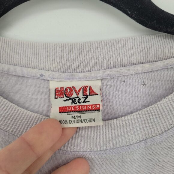 Novel Teez Mens medium Vtg warner bros Taz gray yellow 90s graphic t shirt flaws - Picture 3 of 11